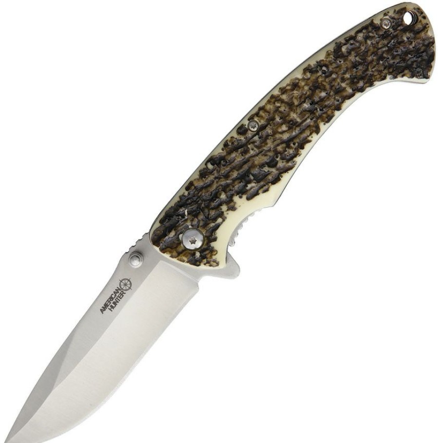 * Exclusive Design Ah016 American Hunter Linerlock Pocket Knife A/O Imitation Stag