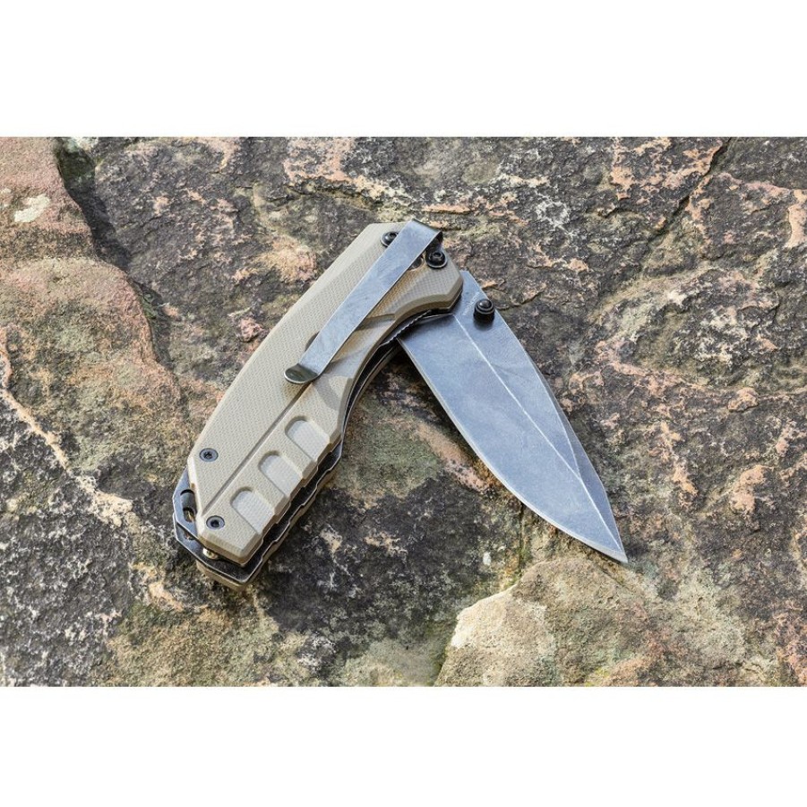 * Reliable Quality Ac50995 Smith'S Battle Plan Linerlock Pocket Knife Tan