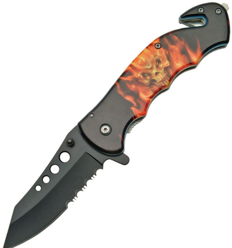 * Typical Style Cn300261 Flaming Skull Linerlock Pocket Knife