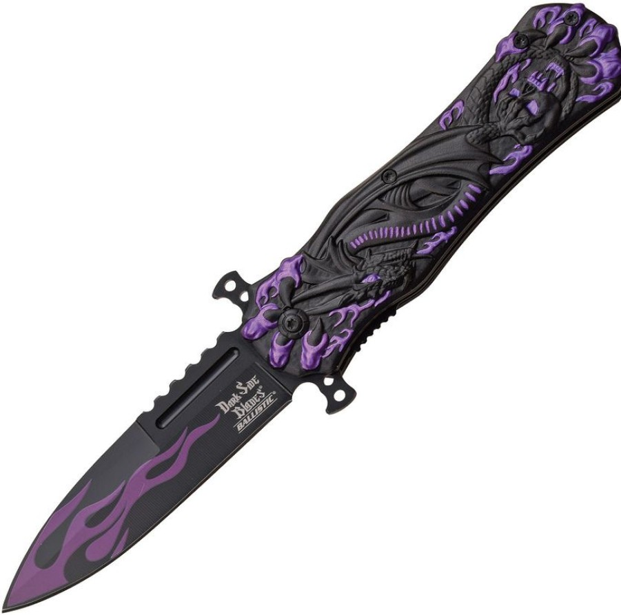 * Tendy Style Dsa049Pe Dark Side Dragon Linerlock Pocket Knife A/O Purple